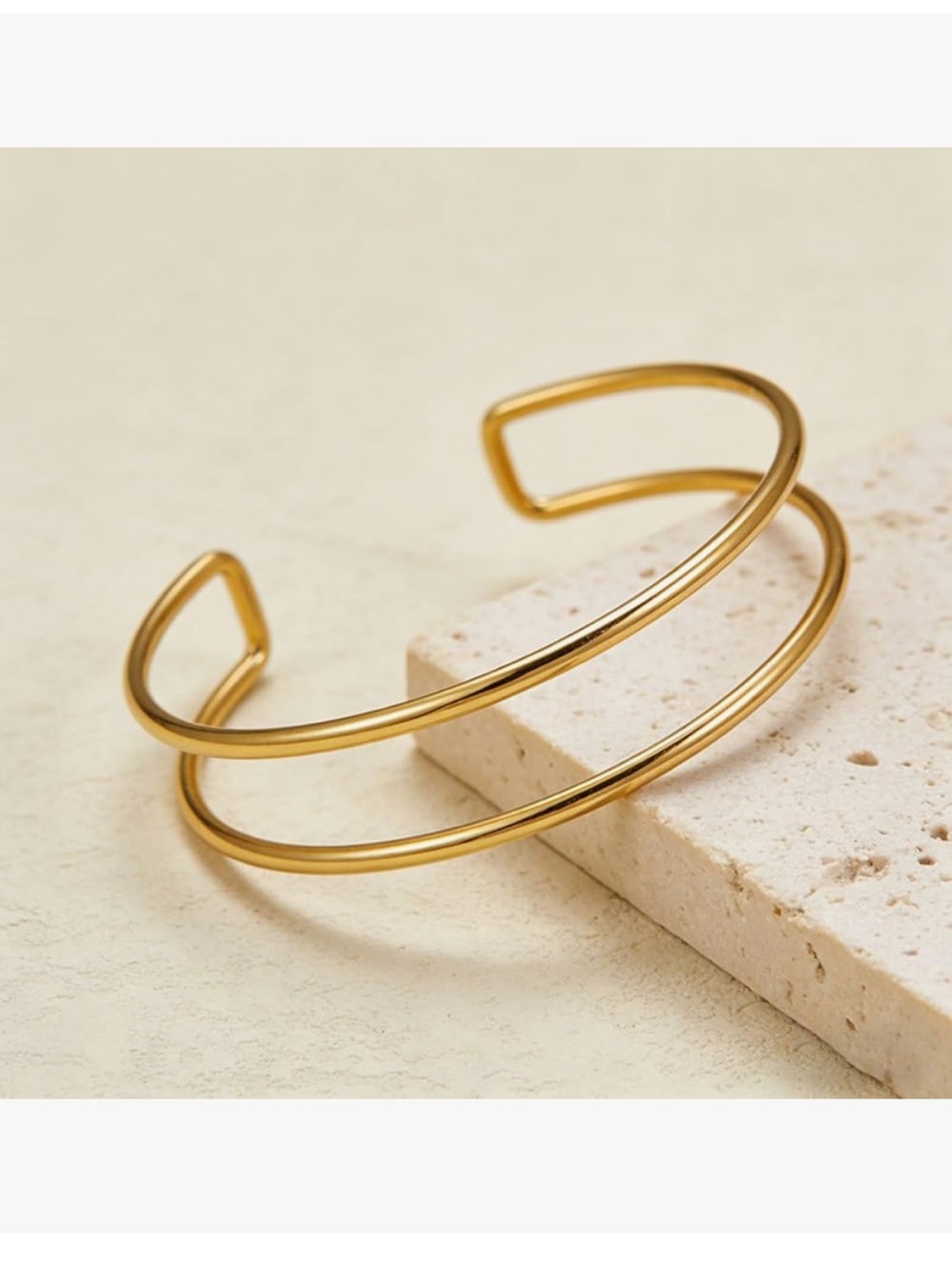 Gold Tone Double Band Cuff Bracelet Or Armband - Women Jewelry